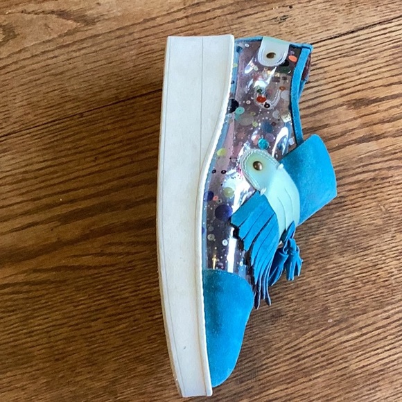 Never worn Minimarket Blue Suede Shoes with tassels and fringe US size 10 - Picture 2 of 8